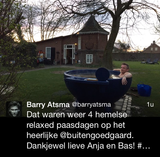 warm compliment van barry atsma over zijn verblijf in het vierseizoenenhuisje met hot-tub buitengoed de gaard